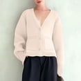 thumbnail image 1 of EchfiProm Long Sleeve Tops for Women V-Neck with Pocket White Relaxed Fit Knitted Trendy Ladies Sweater Cardigan Solid, 1 of 4