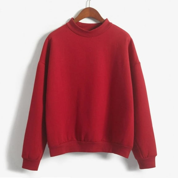 EchfiProm Loose Womens Sweatshirts Trendy Red Crew Neck Oversized Plain Fashion Casual Pullover Long Sleeve Sweatshirt S