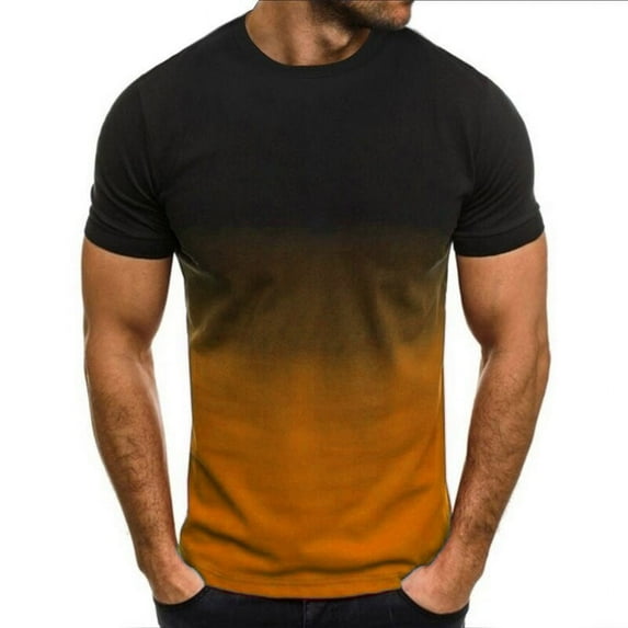 EchfiProm Men'S Polo Shirts Crew Neck Short Sleeve Orange Gradient Color T-Shirts XL