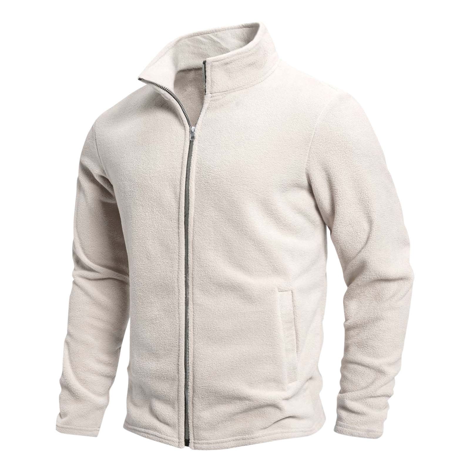 EchfiProm Men Sweatshirt Zip Mock Neck White Zipper Jacket Fleece