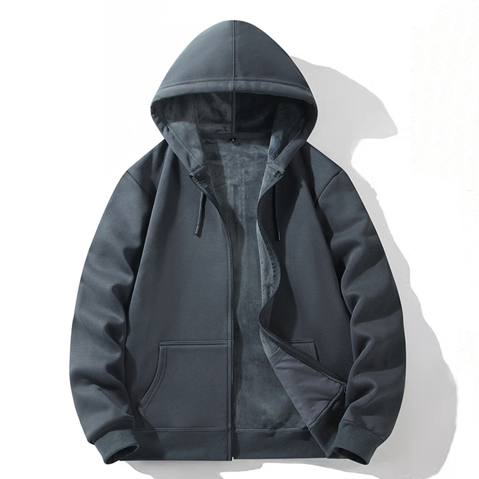EchfiProm Men Sweatshirts Zip up Hooded Dark Gray Jacket Loose Thick ...