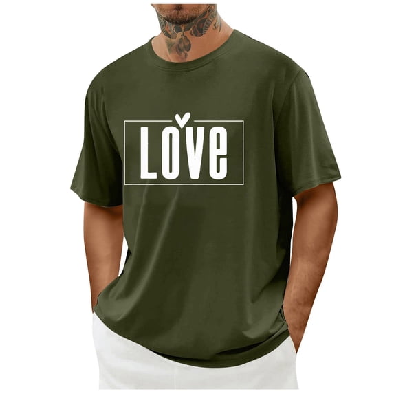 EchfiProm Mens Army Green Graphic Tees Shirts Short Sleeve Basic Graphic Love Tops for Adult M