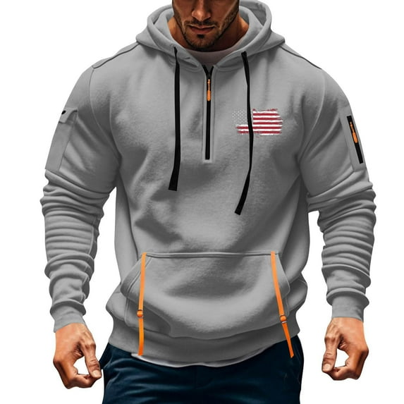 EchfiProm Mens Big and Tall Hoodies 1/4 Zip Sweatshirt Fashion Long Sleeve Gray Tops for Men Plain 3XL