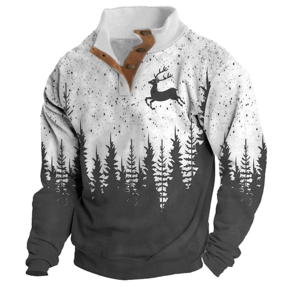 EchfiProm Mens Fall Sweatshirts Graphic Dark Gray Fleece Pullover Button up Merry And Bright Christmas Shirts for Men L