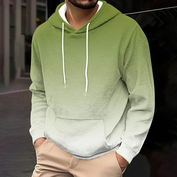 EchfiProm Mens Flannel Hoodies Pullover Tranning Sweatshirt Gradient Long Sleeve Green Tops for Men S