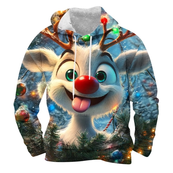 EchfiProm Mens Fleece Hoodies Christmas Reindeer Heavyweight Pullover Hooded Holiday Xmas Sweatshirt for Men Graphic XL