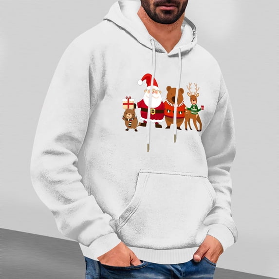 EchfiProm Mens Graphic Hoodies Pullover Christmas Santa Hooded with Pockets Xmas Sweatshirt for Men Winter M