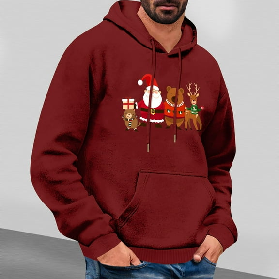 EchfiProm Mens Graphic Hoodies Red Pullover Christmas Santa Hooded with Pockets Sweatshirt for Men Funny XL