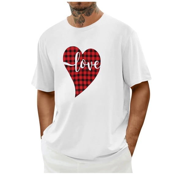 EchfiProm Mens Graphic Tees Short Sleeve Shirts Valentine Athletic White Graphic Tops for Young Mens M