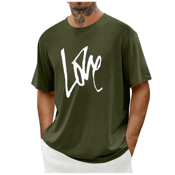 EchfiProm Mens Graphic Tees Valentine Short Sleeve Shirts Graphic Summer Love Tops for Young Mens Army Green L