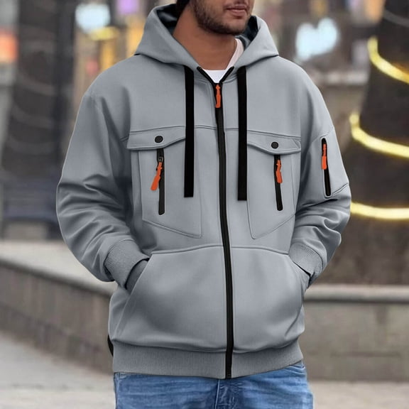 EchfiProm Mens Gym Hoodies Zip up Running Jackets Gray Essentials Sweatshirt Tops for Men M