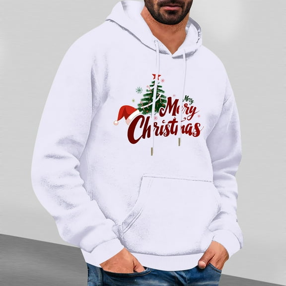 EchfiProm Mens Hoodies Graphic with Pockets Pullover Merry Christmas White Hooded Xmas Sweatshirt for Men S