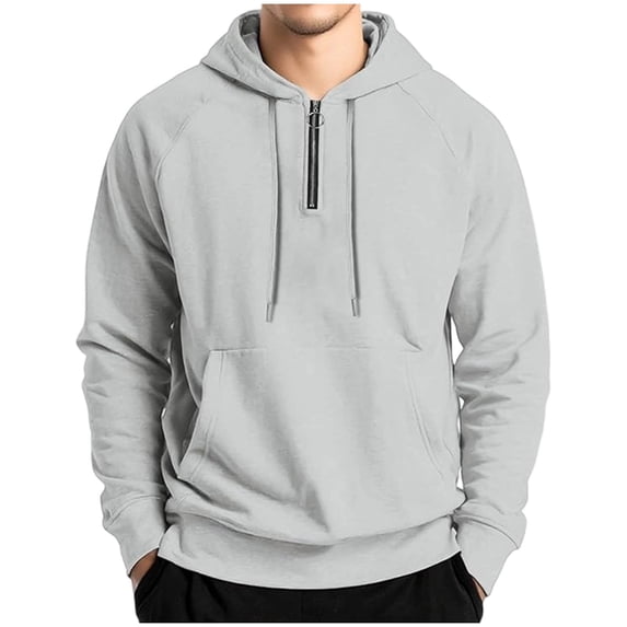 EchfiProm Mens Hoodies Tranning Sweatshirt Oversized Pullover Gray Zip Long Sleeve Tops for Men 3XL