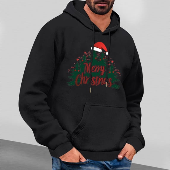 EchfiProm Mens Hoodies with Pockets Black Graphic Merry Christmas Hooded Pullover Xmas Sweatshirt for Men Ugly XL