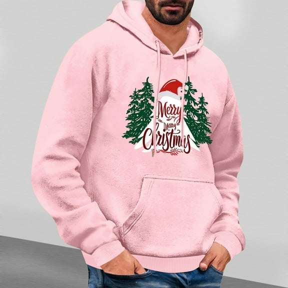 EchfiProm Mens Merry Christmas Hoodies Pullover Graphic Hooded Pink with Pockets Gifts Xmas Sweatshirt for Men M