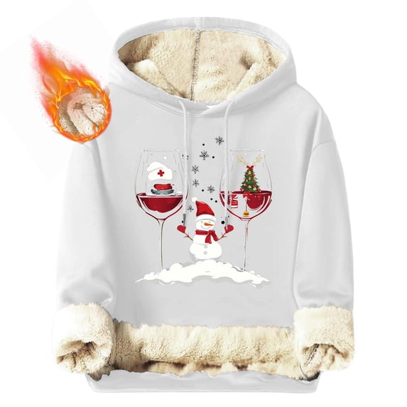 EchfiProm Mens Pullover Hoodies Graphic Trendy Heavyweight Hooded White Christmas Wine Glasses Sweatshirt for Men Fleece S