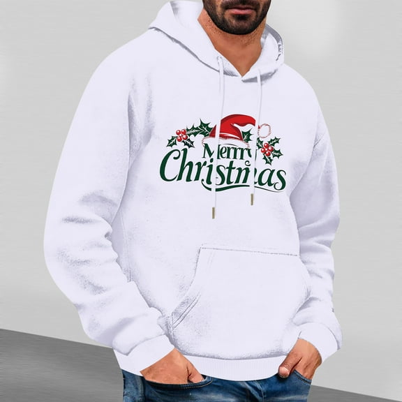 EchfiProm Mens Pullover Hoodies Merry Christmas White with Pockets Xmas Hooded Graphic Sweatshirt for Men 2XL