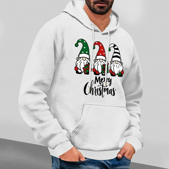 EchfiProm Mens Pullover Hoodies with Pockets White Graphic Xmas Hooded Merry Christmas Sweatshirt for Men M