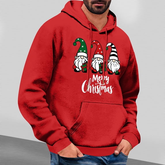 EchfiProm Mens Red Hoodies Graphic Pullover Merry Christmas with Pockets Hooded Xmas Sweatshirt for Men M
