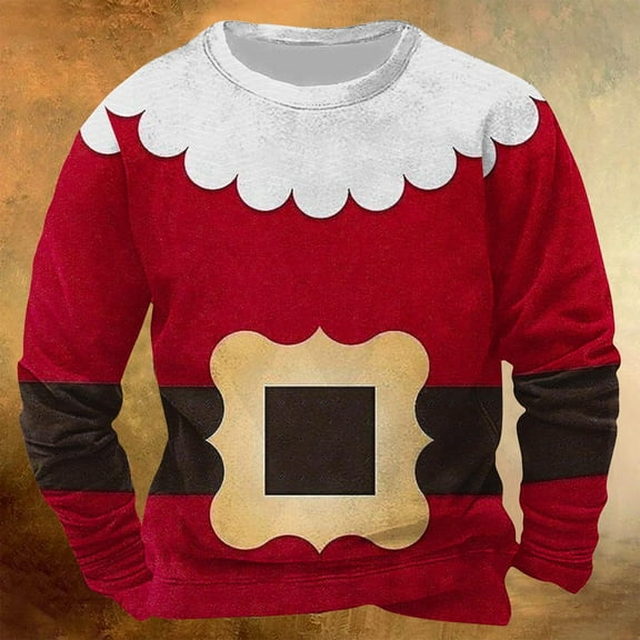 EchfiProm Mens Red Sweatshirts Light Up Graphic No Hood Crewneck Christmas Funny Print Shirts for Men 2XL