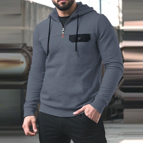 EchfiProm Mens Sweatshirt Hoodies Gray Fall Daily Wear Pullover Zip Tops for Men Long Sleeve S