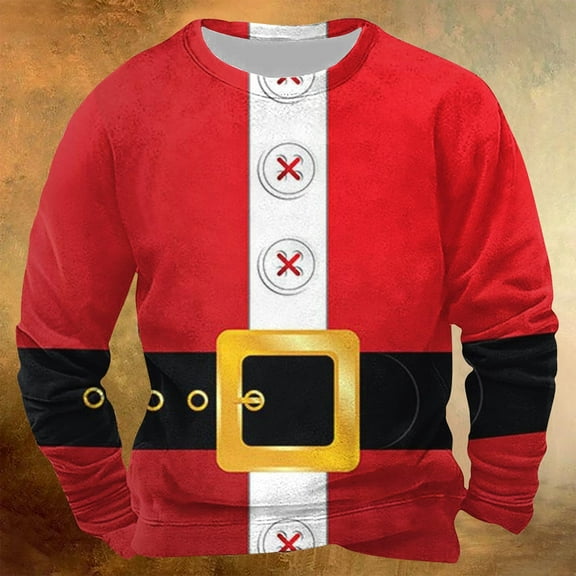 EchfiProm Mens Sweatshirts Christmas Funny Print Red Xmas Crewneck Greflying Graphic No Hood Shirts for Men XL