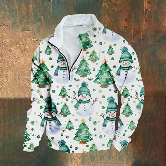 EchfiProm Mens Sweatshirts Vintage Mock Neck Zipper Christmas Fleece Big And Tall Shirts for Men Graphic M