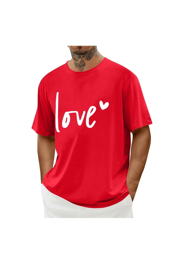 Mens T shirts Short Sleeve Shirts Valentine Summer Red Graphic Love Tops for Young Mens L