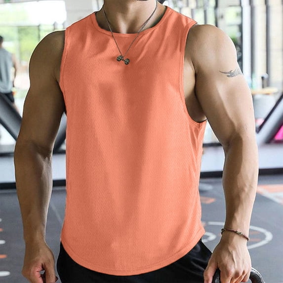 EchfiProm Mens Tank Tops Muscle Shirts Workout Pink Fitness Training Moisture Wicking Gym T Shirts for Big and Tall Men Sleeveless XL
