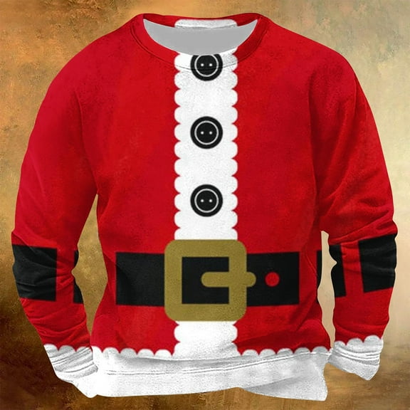 EchfiProm Mens Ugly Sweatshirts Red Graphic Crewneck No Hood Xmas Christmas Funny Print Shirts for Men L