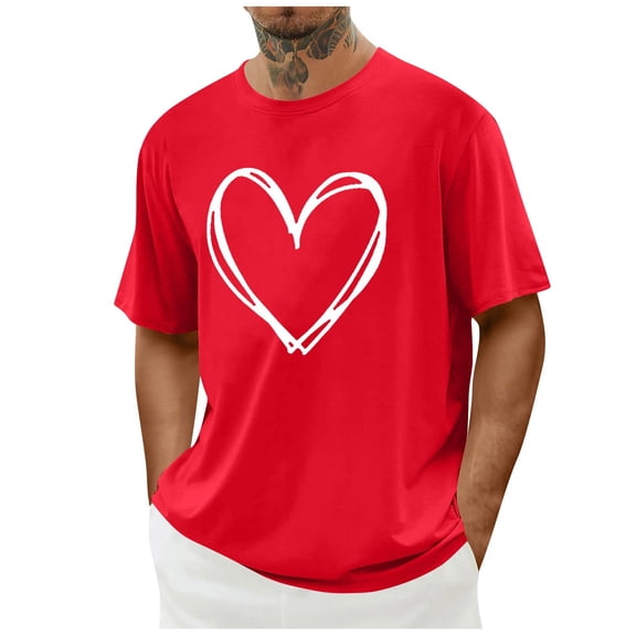 EchfiProm Mens Valentine Graphic Tees Short Sleeve Shirts Red Summer Tops for Big and Tall Men Graphic 2XL