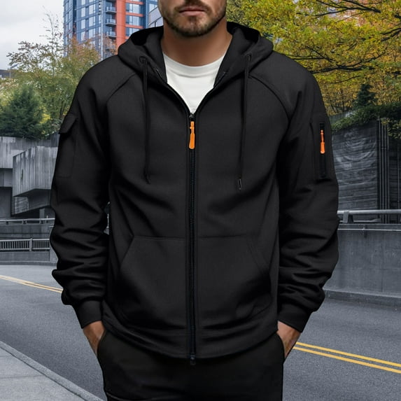 EchfiProm Mens Zip up Hoodies Sweatshirt Fitness Jackets Black Tranning Long Sleeve Essentials Tops for Men XL