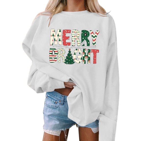 EchfiProm Merry Christmas Sweatshirts for Women Crewneck Pullover Sweatshirt Fall Xmas Snowflakes Vintage Long Sleeve Ladies Tops