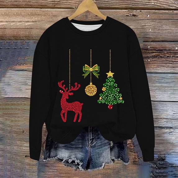 EchfiProm Merry Christmas Sweatshirts for Women Pullover Sweatshirt Vintage Lightweight Long Sleeve Letter Print Adults Shirts Crewneck