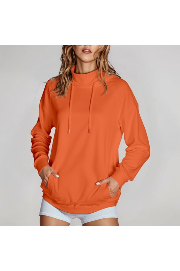 Mock Neck Sweatshirts for Women Orange Pullover Plain Long Sleeve Loose Y2k Sweatshirt with Pocket