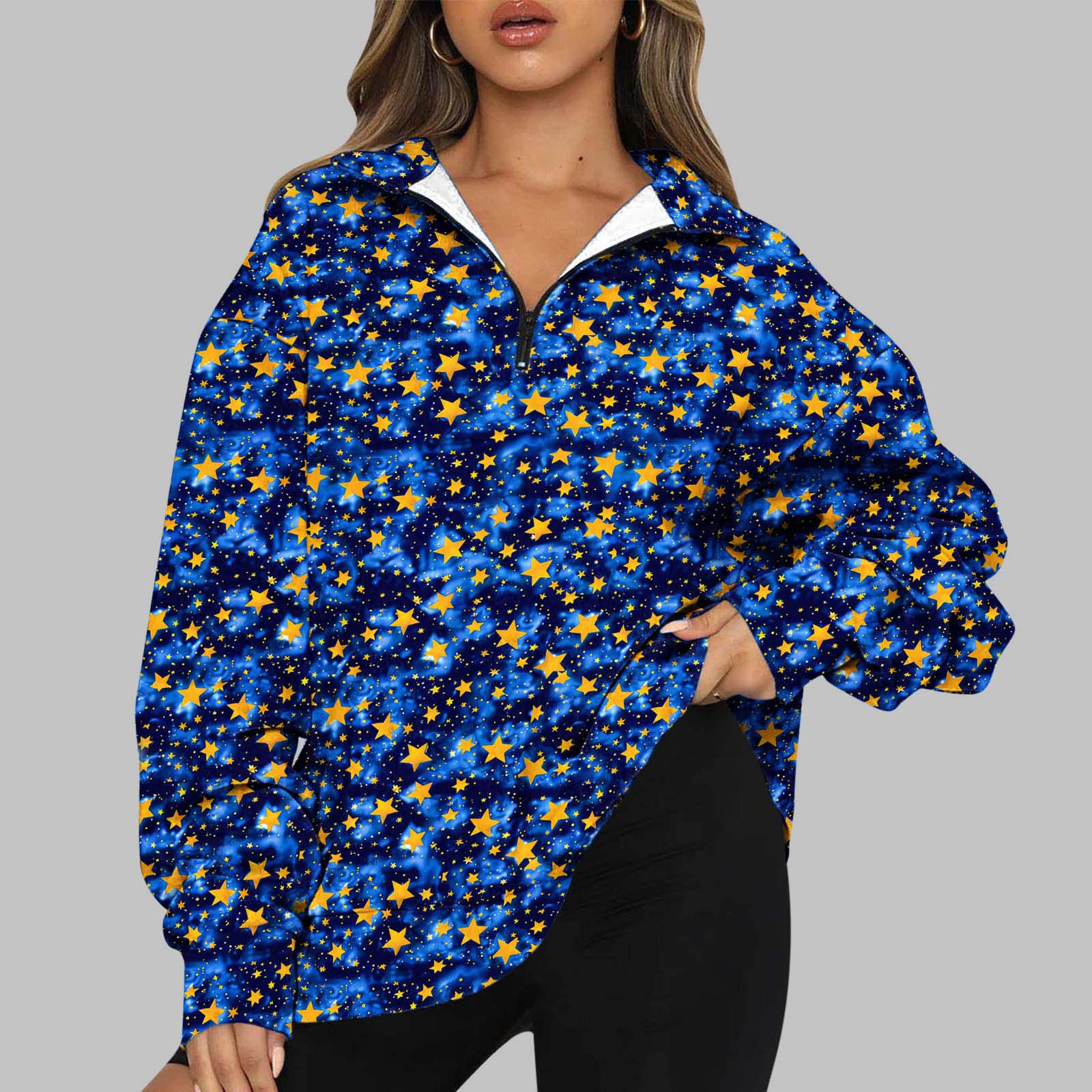 EchfiProm Multicolor Sweatshirt for Women Floral Oversized Half Zip V