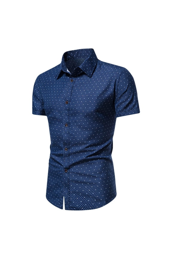 Navy Mens Shirts Graphic Tees V Neck Short Sleeve Slim Fit Polo Shirts Polka Dot Summer Tops L