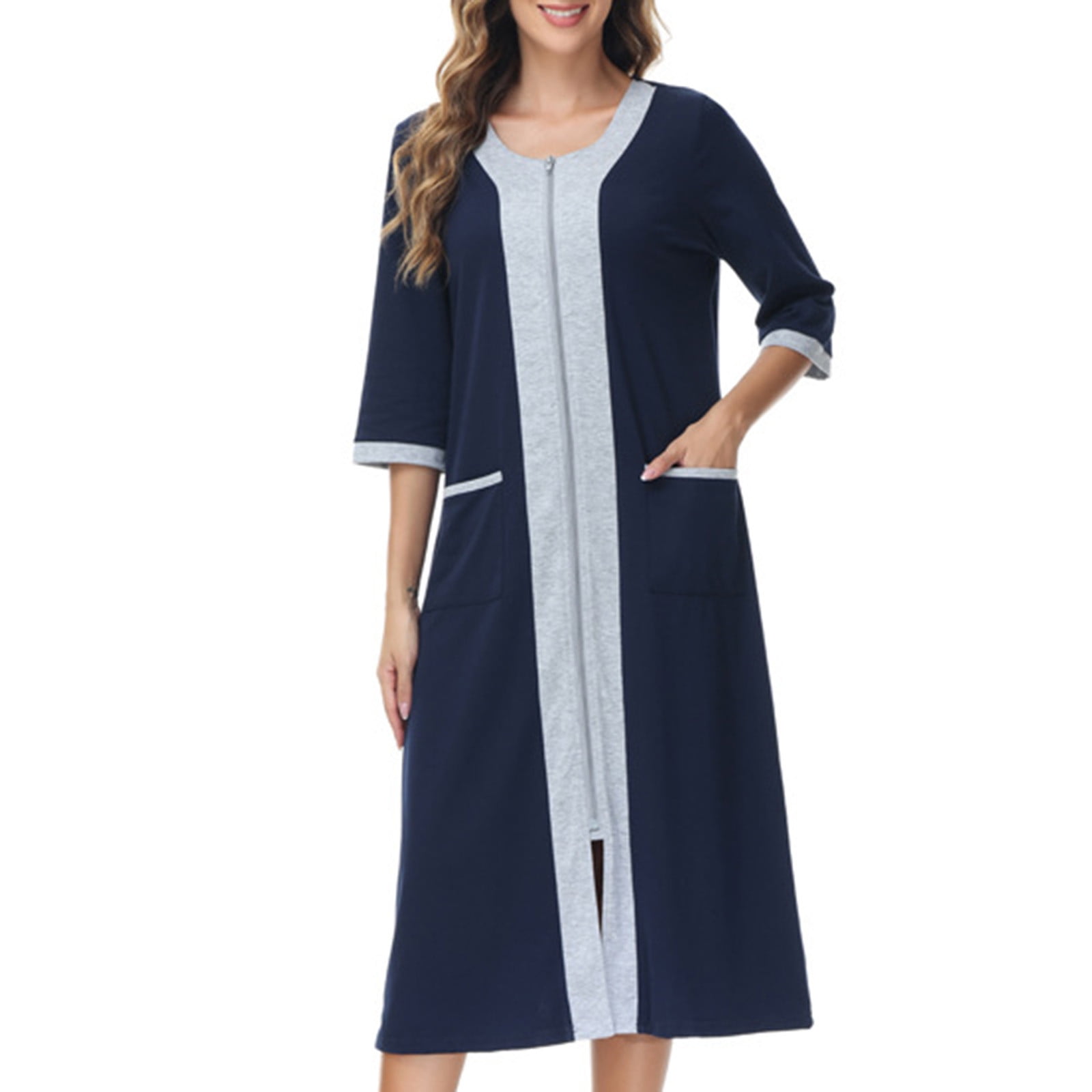 ULTRANICE Women's Plus Size 3/4 Sleeve Button Down Maxi Dress - Solid Color With Pockets