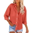 thumbnail image 1 of EchfiProm Orange Shirts for Women V-Neck Button down Tops Casual Long Sleeve Solid Pullover Lapel Ladies, 1 of 5