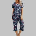 thumbnail image 1 of EchfiProm Pajamas for Women Set Summer Floral Navy Short Sleeve Shirts Capris Sleepwear Sets XXL, 1 of 8