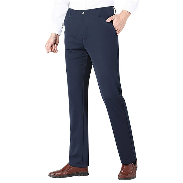EchfiProm Pants For Men Casual Blue Dress Pants Slim Fit Business ...