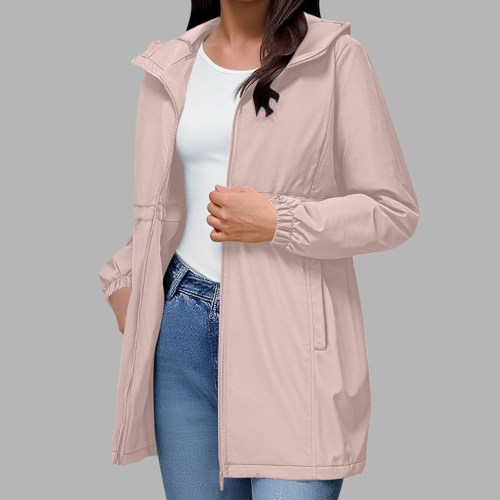 Fall Waterproof EchfiProm Pink Rain Jacket for Women Waterproof with Hood Packable Zip ...