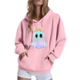 thumbnail image 1 of EchfiProm Pink Sweatshirt for Womens with Pocket Hooded Ghost Print Oversized Pullover Fall Ladies Tops L, 1 of 4