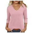 thumbnail image 1 of EchfiProm Pink Tops for Women T-Shirts Plain V-Neck Temperament Fall Pullover 3/4 Sleeve Womens Relaxed Fit, 1 of 5