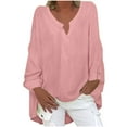 thumbnail image 1 of EchfiProm Pink Tops for Women Tunic Shirts Long Sleeve Blouse Winter V-Neck Loose Womens Solid, 1 of 6
