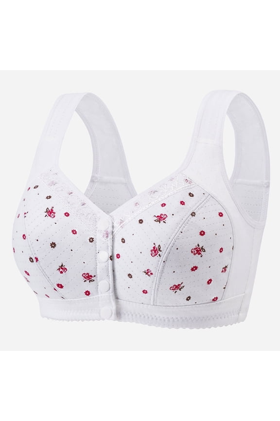 Plus Size Bras for Women Front Closure White Wireless Full Figure Back Smoothing Ladies Bras Older Women 46BC
