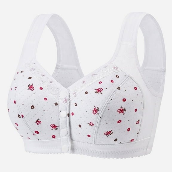 EchfiProm Plus Size Bras for Women Front Closure White Wireless Full Figure Back Smoothing Ladies Bras Older Women 46BC