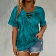 thumbnail image 1 of EchfiProm Plus Size Tops for Womens Elegant Dark Blue Fanshion Tie-Dye Short Sleeve V Neck Loose Blouse, 1 of 6