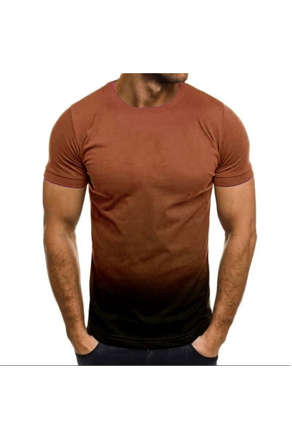 Polo Shirts for Men Short Sleeve Crew Neck Gradient Color Brown T-Shirts 3XL