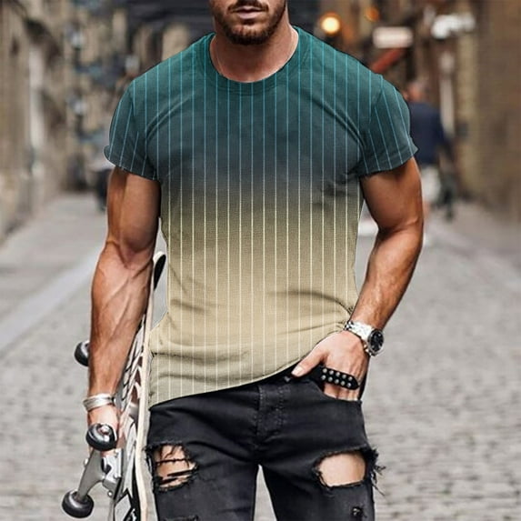 EchfiProm Polo T Shirts for Men Crew Neck Short Sleeve Gradient Color Khaki T-Shirts 2XL